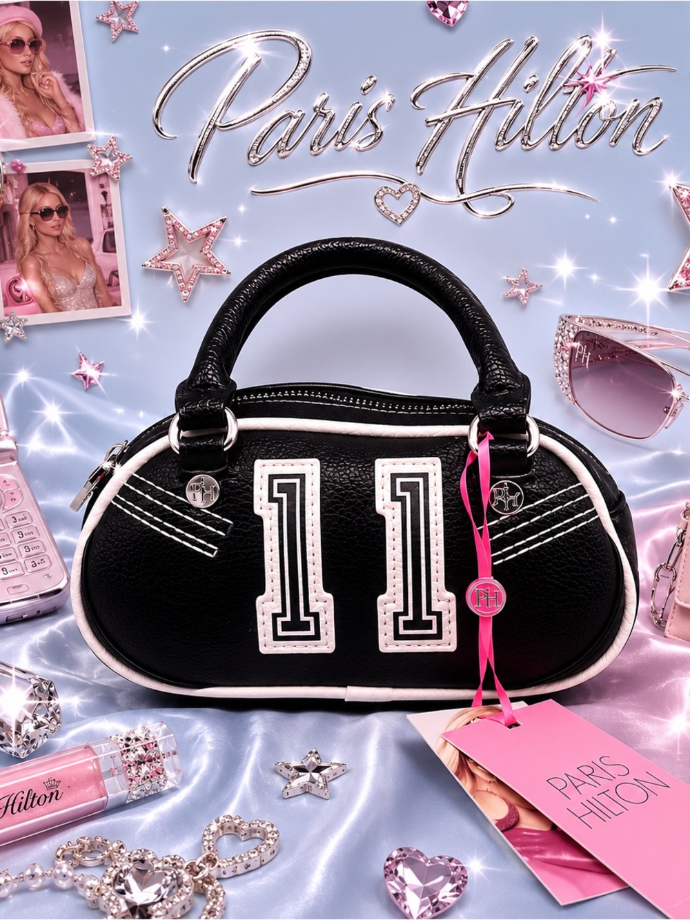 Paris Hilton varsity mini bowler bag purse